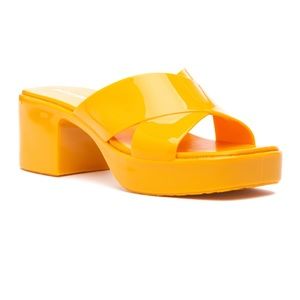 Jeffrey Campbell tangerine bubblegum slides, size 7